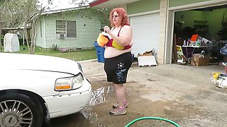 Hot Mature BBW Redhead Nurse Vicki Washes Her Car!