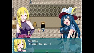 Anime girls with big boobs in a wild group scene featuring succubus and huge cocks