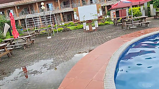 Sperm Floating in the Pool, Hard Sex in the Water, Double Orgasm