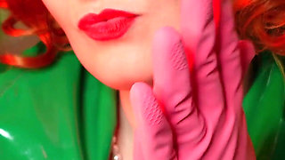 Pretty pin up model Arya and pink latex household gloves
