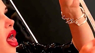 Miss Alessa Milano Femdom Cum Feeding Blowjob Training by German Mistress in Latex Dress Part 2