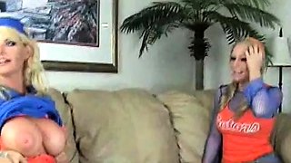 StrapOn Lesbian with big boobs fucks her blonde sexy GF