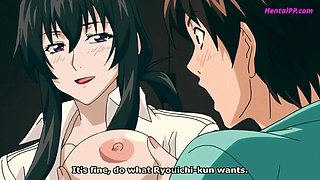 Mommy With Big Tits & Hairy Pussy Play With Cock Between Tits ( Uncensored Hentai )