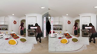 Thanksgiving threesome with two MILF girlfriends: Jessica Ryan and Reagan Foxx get down and dirty with their neighbor's big cock