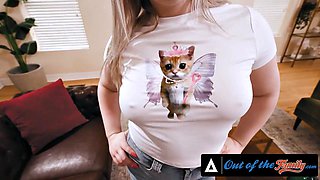 Teen Eva Nyx Deep-Throats Stepdad Charles Dera Under Dining Table with Cheeky Blowjob Before Threes