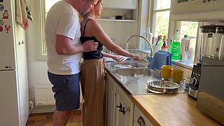 LoveAndRopes Horny Husband Spies Hot MILF Wife Washing Dishes, Pounds Her from Be