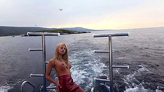 Outdoor anal solo and masturbating blonde