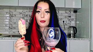 It's hot today, I need to feed you spit with ice cream. Food fetish, spit fetish