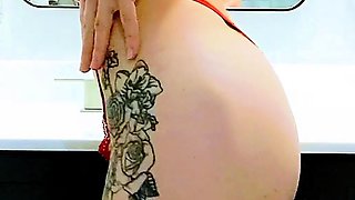Small tit nubile in stockings masturbates