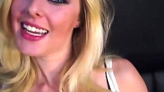 Trashy blonde with intense makeup gets fucked on all fours