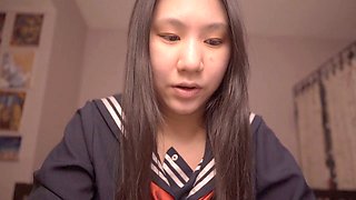 Cute Asian schoolgirl Alize Zaide has a solo adventure with a mature stud