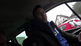 Blonde MILF sucks good cock in the car