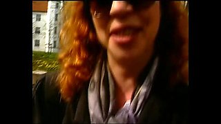 Sexy German redhead MILF plays with dildo solo - hairy pussy & stockings