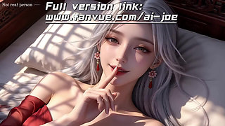 A Chinese classical beauty with skin as white as snow, dressed in red and with white hair. Blowjob, first episode, AI-generated