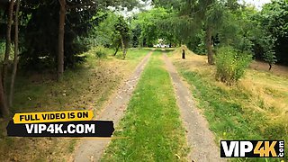 Vip4k. stunner with pierced nips and tattoos screws in the woods