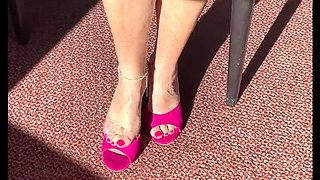 Mature British MILF with Big Natural Tits Shows Feet in White Playsuit - Homemade Part 2