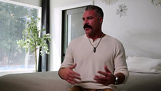 Brunette wife with big boobs gives blowjob