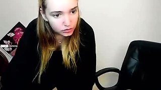 Blonde teen toying her pussy with glass dildo on webcam