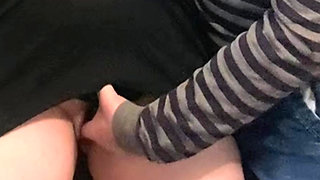 Horny Perv Fingering Girl Under Dress in Public