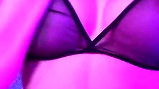 Passionate redhead explores intense sensual neon pleasures