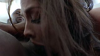 Beautiful Brunette Big Boobs Rides Fake Cock