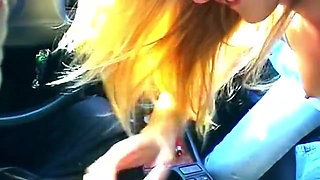 Blonde Sucks Cock and Shows Wet Pussy in Car