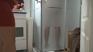 Horny Turkish Mom Masturbating While Watching Her Stepson Shower His Big Cock