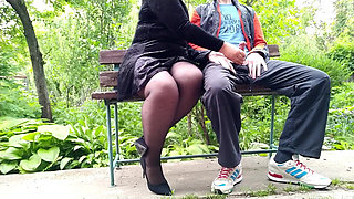 Pulled Out His Cock in Front of His Shy Stepmother Wearing Pantyhose