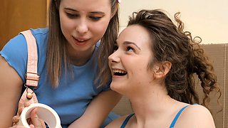 Two cute girls are having fun with a guy in an ffm threesome