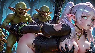 Frieren Gangbanged a Group of Goblins Dominates her and Fill
