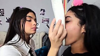 Hot brunette lesbians toys and pussy eating