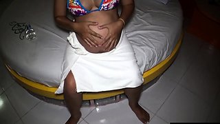 Pregnant Thai wife jerks her mans cock