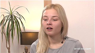 Hot Blonde From Ukraine Fingers Her Shaved Pussy