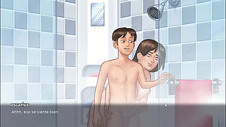 Stepmom goes into the bathroom to masturbate her stepson