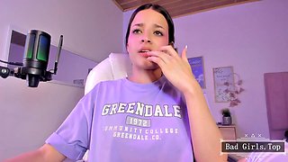 Teen with Big Tits Teases in Sheer Stockings Solo