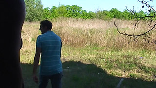 Horny babe rides a huge cock to a mouth cumshot outdoors