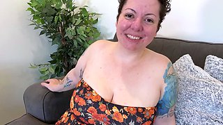 NIKKISFETISHES Pale Busty Woman Squeezes Breasts on Couch