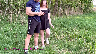 Stepdaughter Gives Her Stepfather an Amazing Handjob and Blowjob in the Meadow