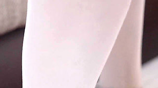 Blonde MILF in Stockings Gives Erotic Foot Fuck