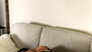Small tit brunette amateur tugs on a big willie