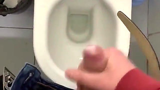 My Dick Cums in a Public Toilet Close up