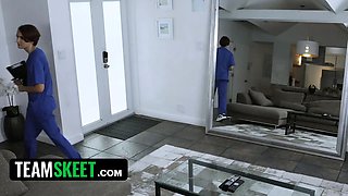 Step step-sister in nurse uniform Natalie Porkman takes care of step brother's massive boner - teamskeet