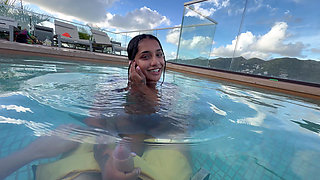 Busty India Gives an Amazing Blowjob in the Hotel Pool to Everyone's Glass- Yasmina Khan