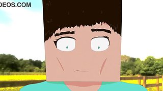 Sexual encounter between 2D animated Steve and armless, legless Alex in Minecraft hentai porn