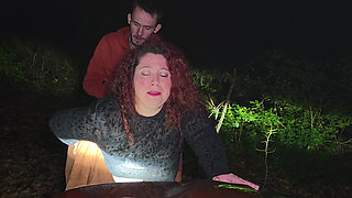 Little bitch getting fucked in a forest in the middle of the night