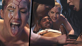 Lesbian Femdom Reverse Gangbang - Horny Demon Babes Dominate & Creampie Black Slave