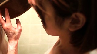 Japanese Asian mature giving blowjob to lucky guy