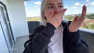 Beauty Mira Gives Blowjob on Public Balcony
