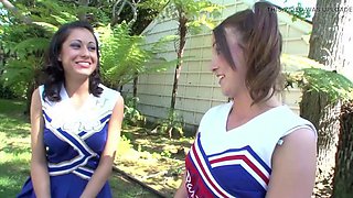 Cheerleaders Jenna Rose and Lilly Evans in outdoor lesbian