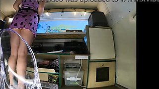 Molten cougar in brief sundress upskirted at work - voyeur point of view